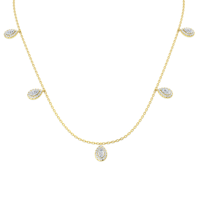 18K Natural Diamond 1.47ct Pear Halo Station Necklace