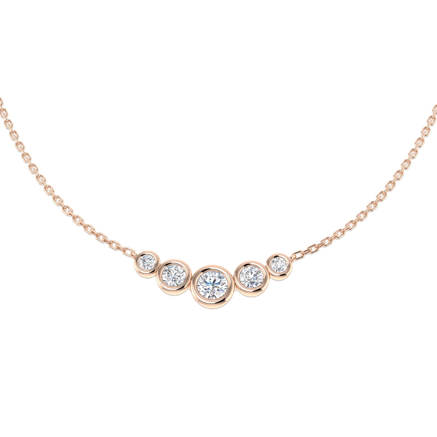 18K Natural Diamond Bezel Set Graduated Necklace