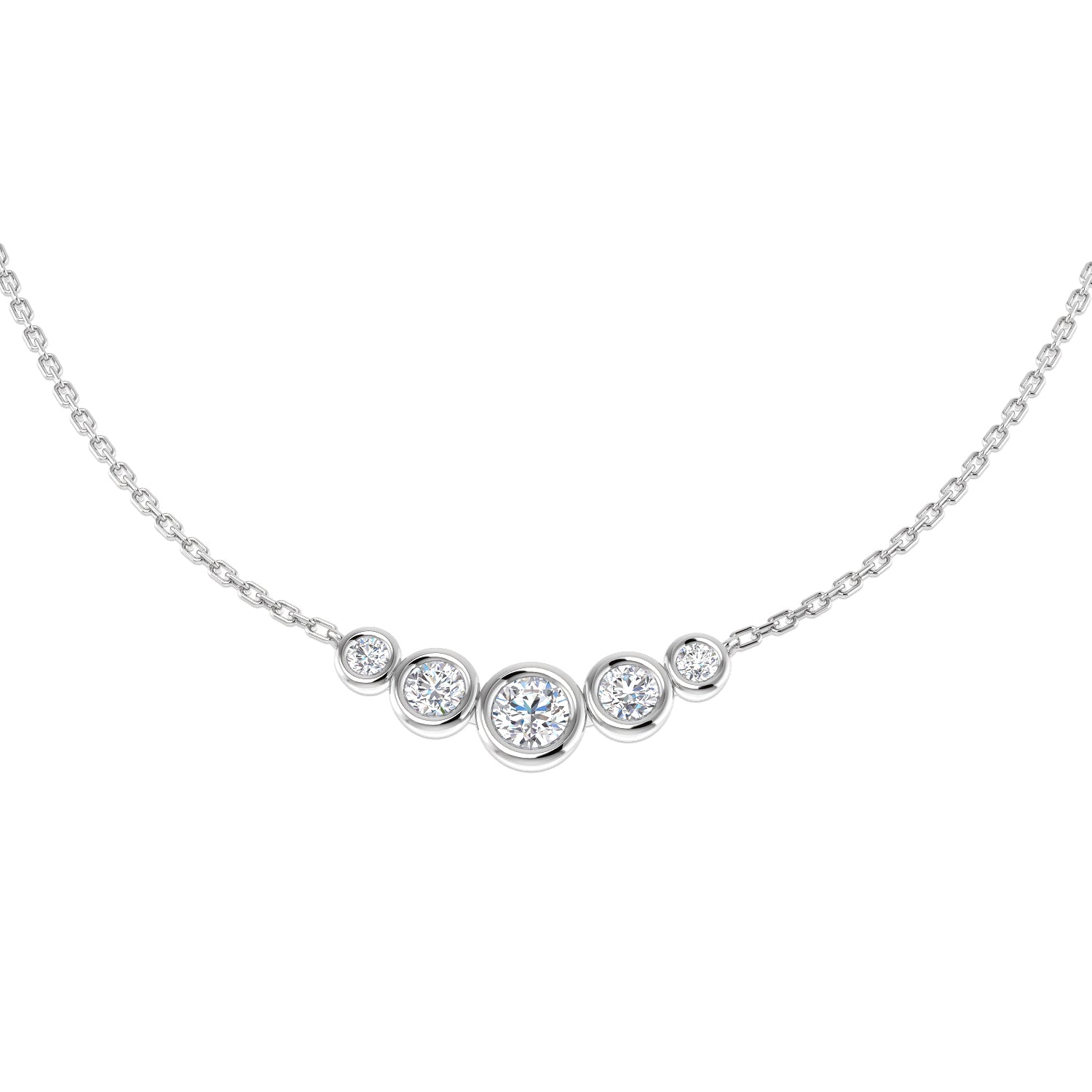18K Natural Diamond Bezel Set Graduated Necklace
