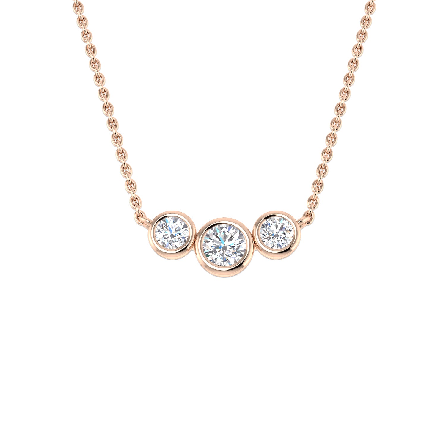 18K Natural Diamond Bezel Set Trilogy Necklace