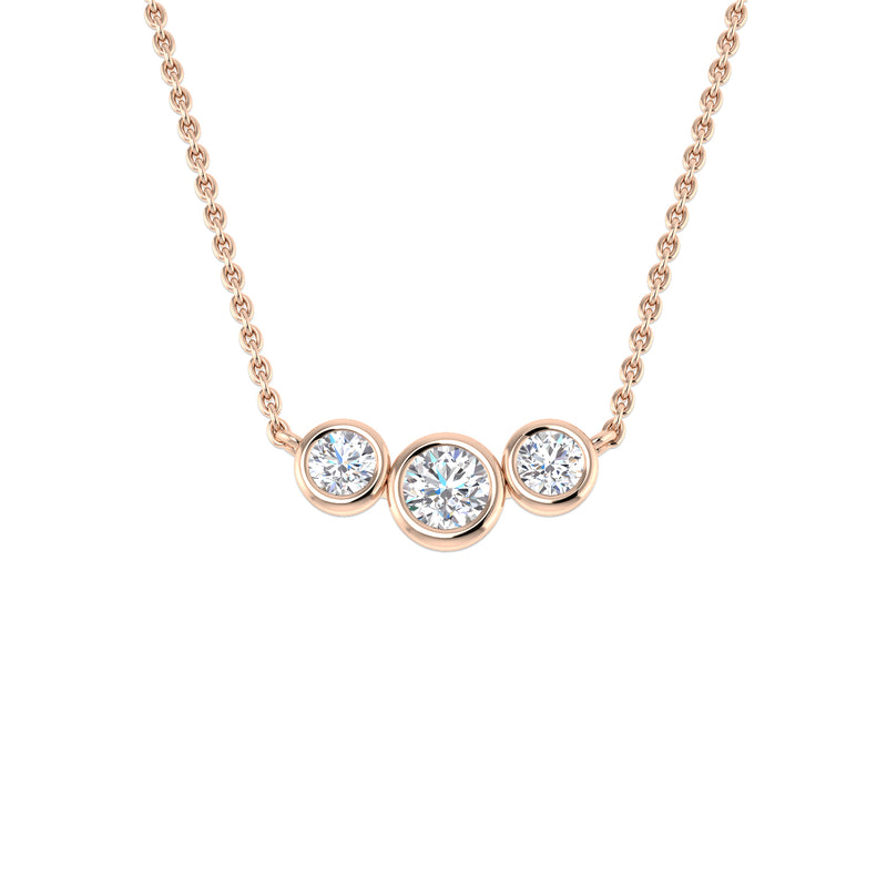 18K Natural Diamond Bezel Set Trilogy Necklace