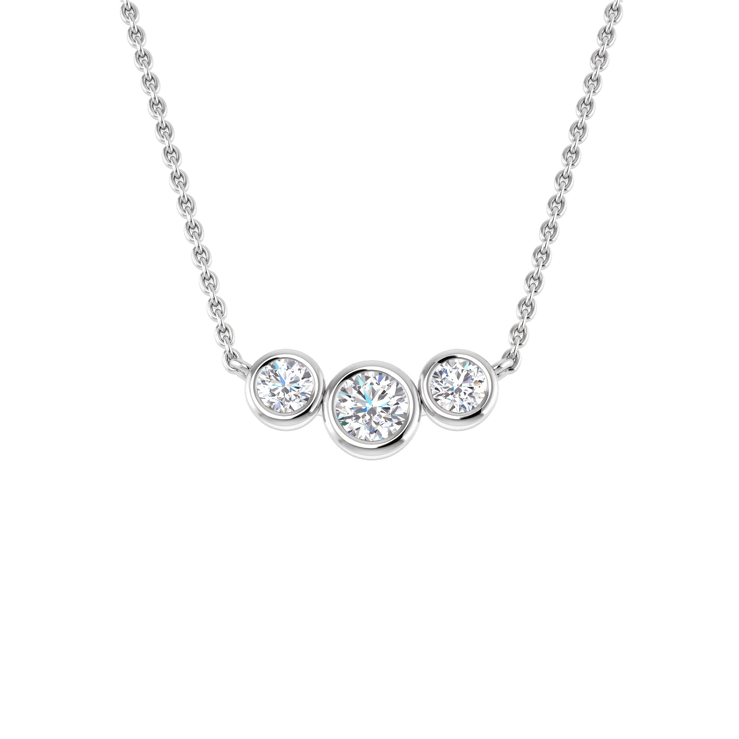 18K Natural Diamond Bezel Set Trilogy Necklace