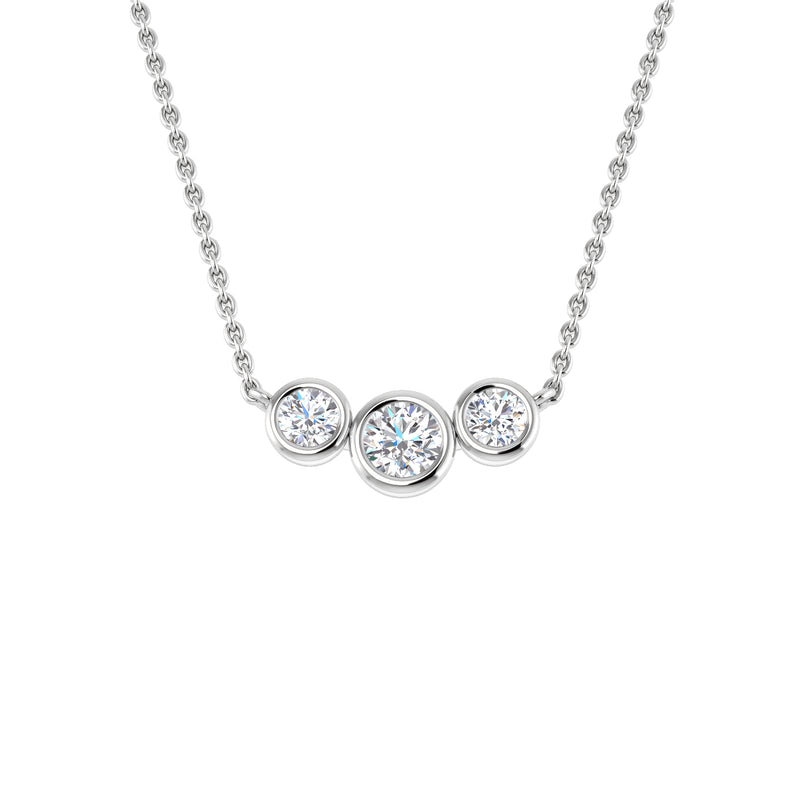 18K Natural Diamond Bezel Set Trilogy Necklace