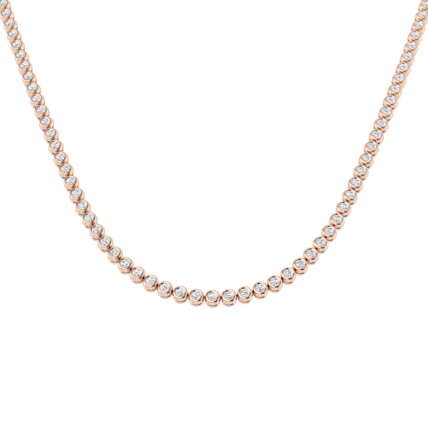 18K Gold and Natural Diamond 5ct Bezel Set Tennis Necklace