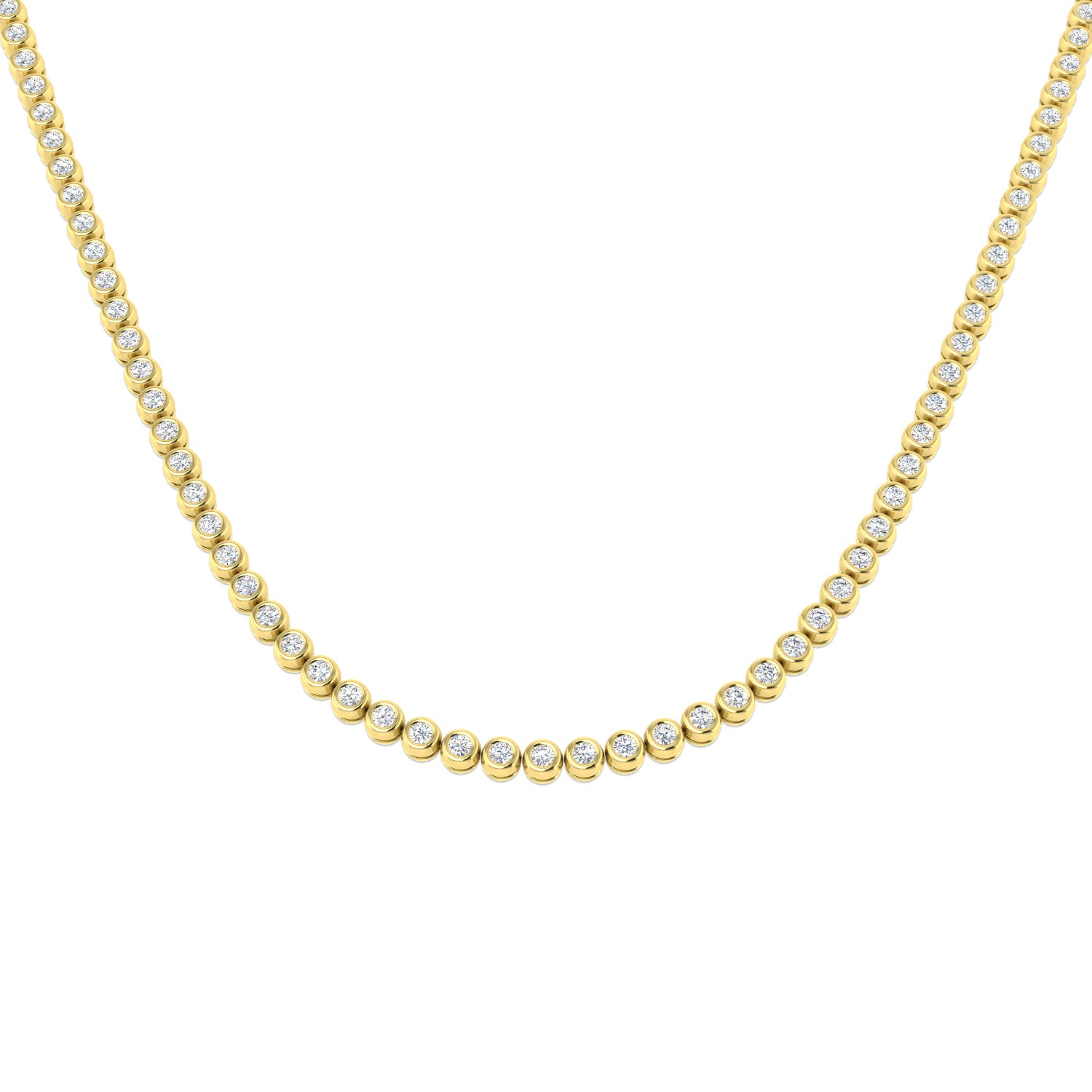 18K Gold and Natural Diamond 5ct Bezel Set Tennis Necklace