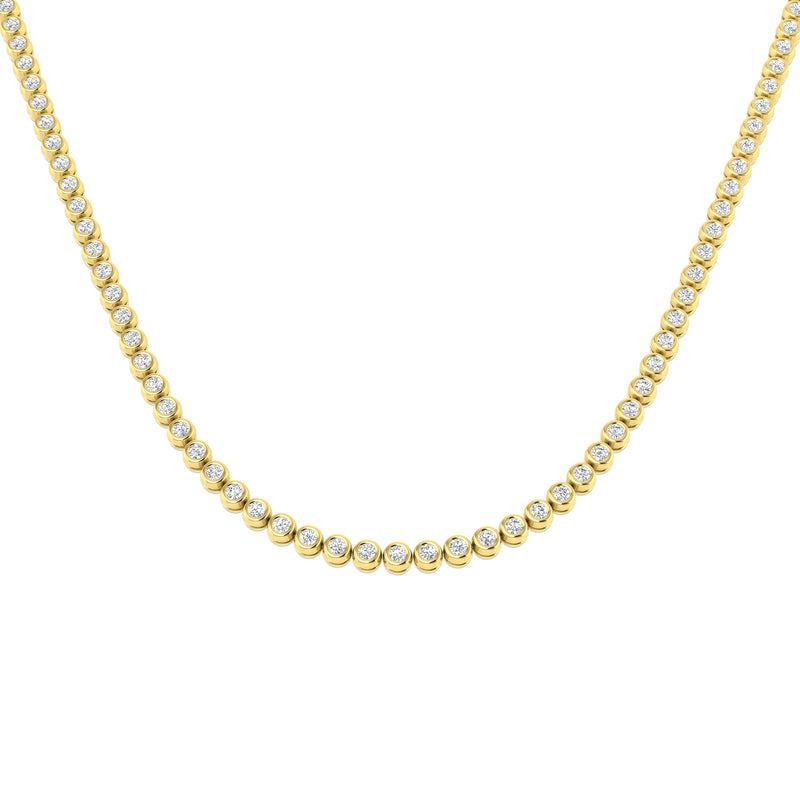 18K Gold and Natural Diamond 5ct Bezel Set Tennis Necklace