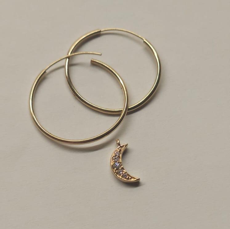 14K Diamond Moon Earring Dangle