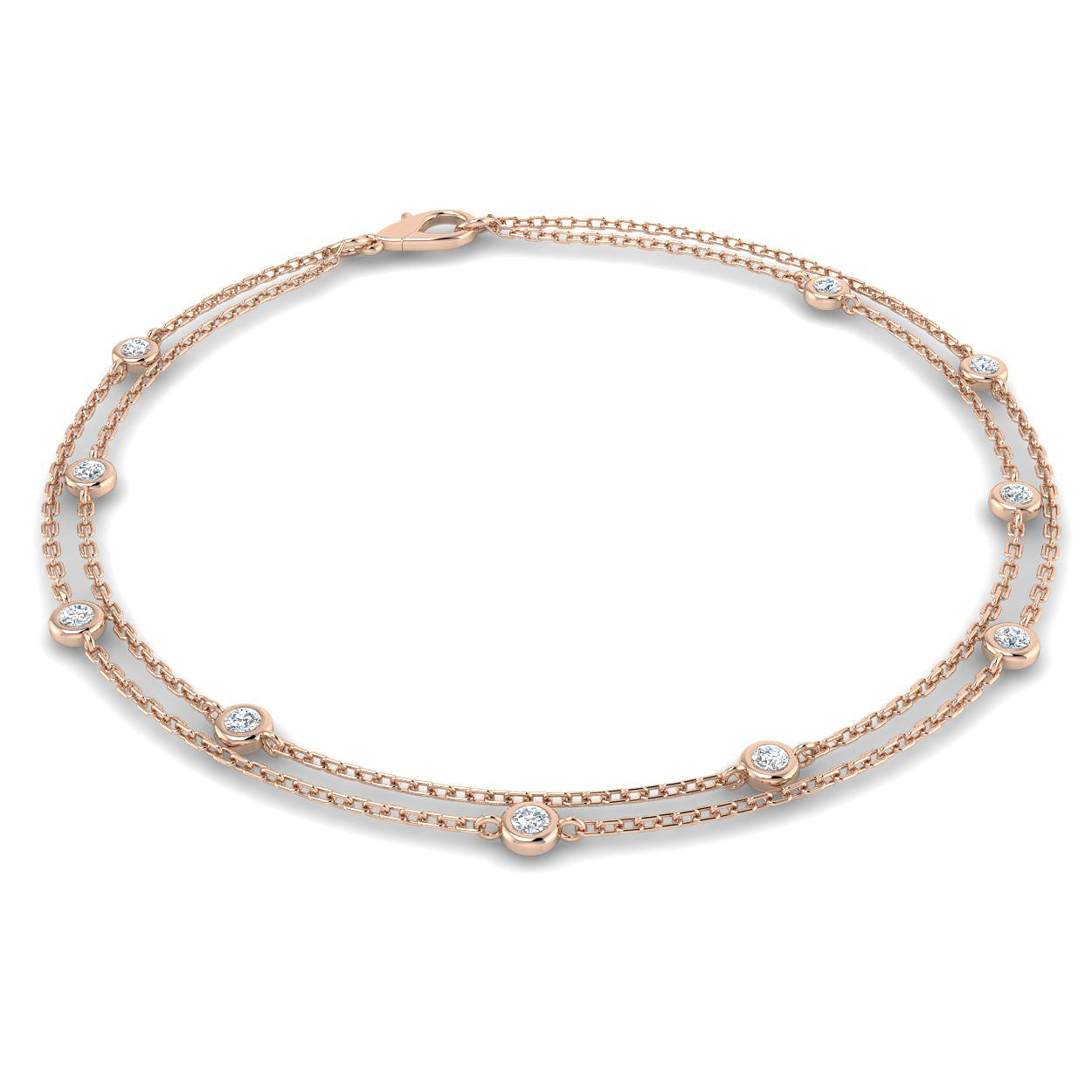 18K Gold Double Row Diamond Station Bracelet
