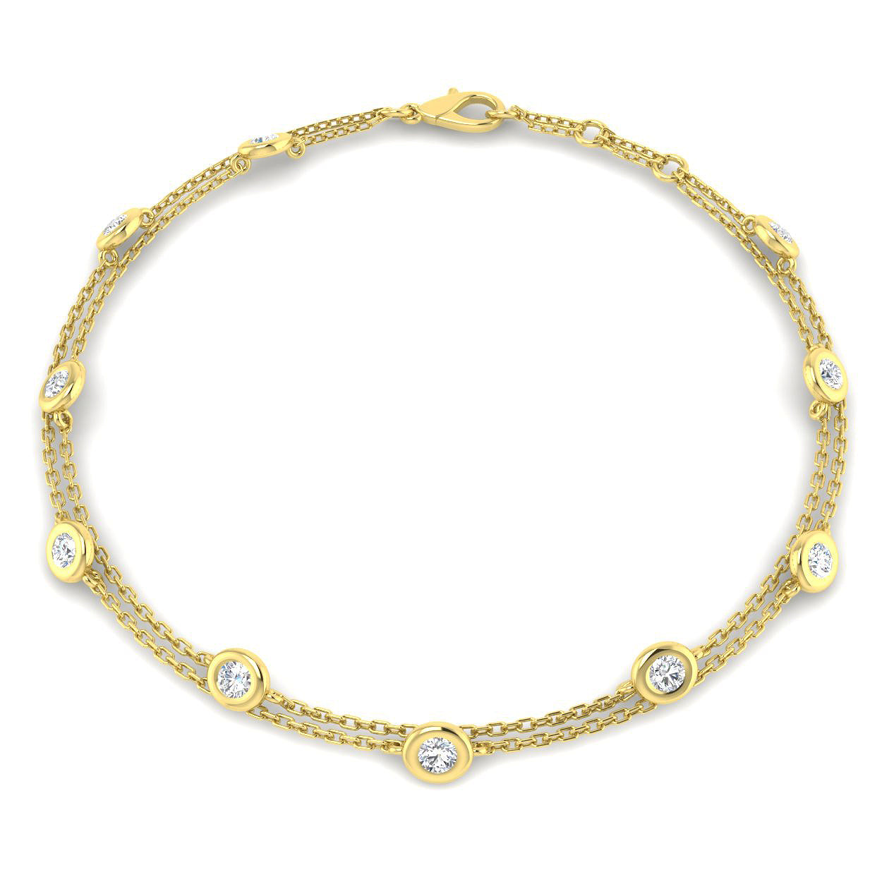 18K Gold Double Row Diamond Station Bracelet