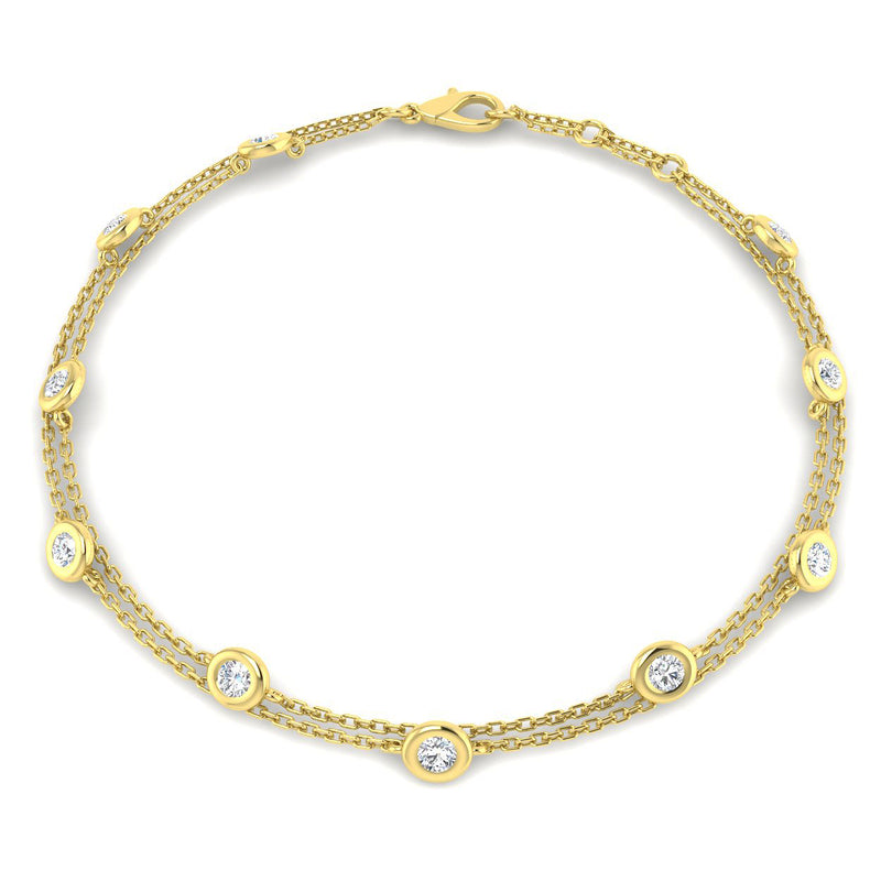 18K Gold Double Row Diamond Station Bracelet