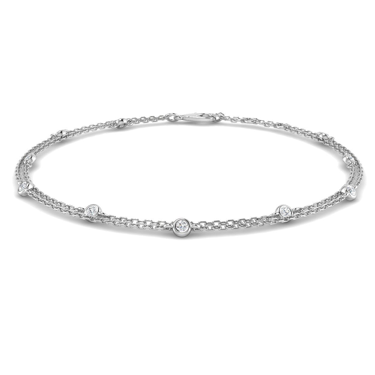 18K Gold Double Row Diamond Station Bracelet