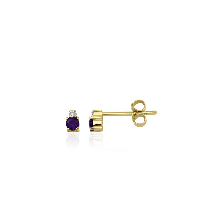 14K Amethyst and Natural Diamond Stud