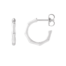 14K Gold 15mm Bamboo Hoop Earring