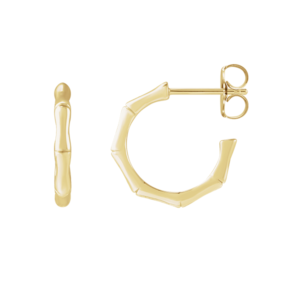 14K Gold 15mm Bamboo Hoop Earring