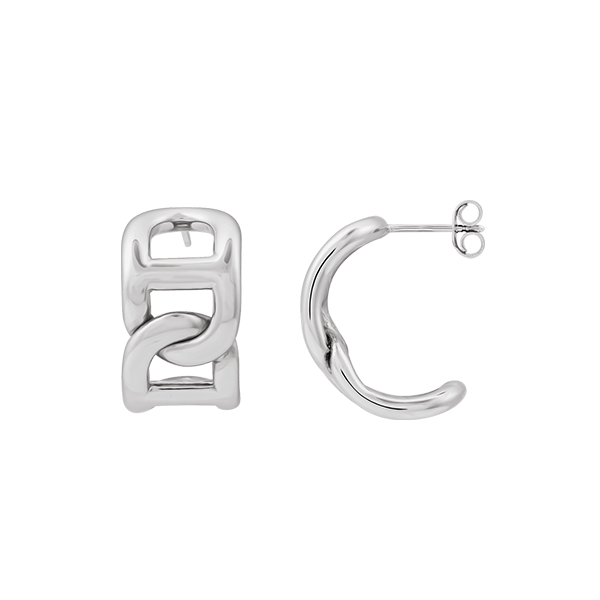 Silver Anchor Chain 22mm Open Hoops Earrings