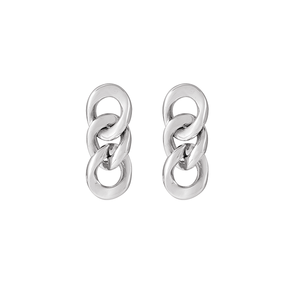 Silver Curb Chain Link Earrings