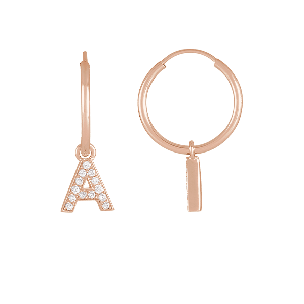 14K Natural Diamond Single Initial with Hoop Earring