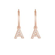 14K Natural Diamond Single Initial with Hoop Earring