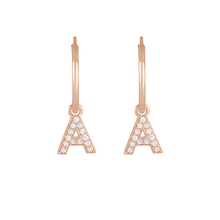 14K Natural Diamond Single Initial with Hoop Earring