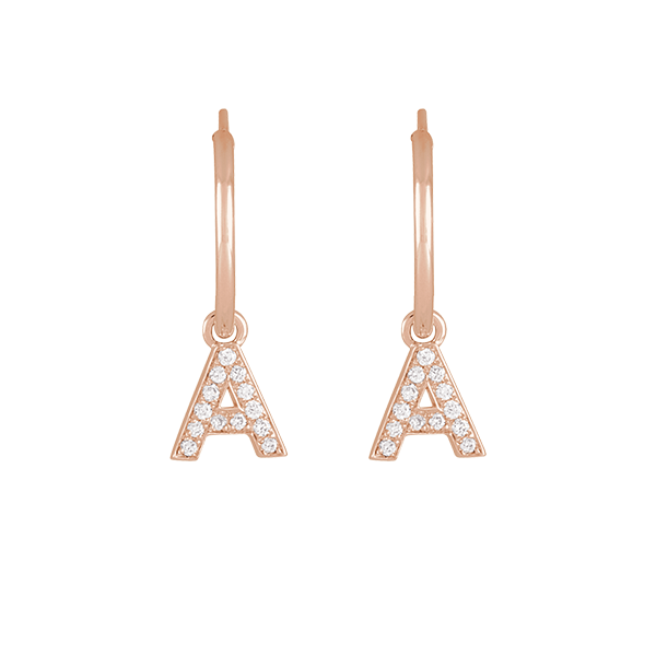 14K Natural Diamond Single Initial with Hoop Earring