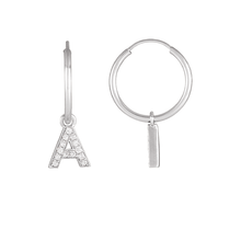14K Natural Diamond Single Initial with Hoop Earring