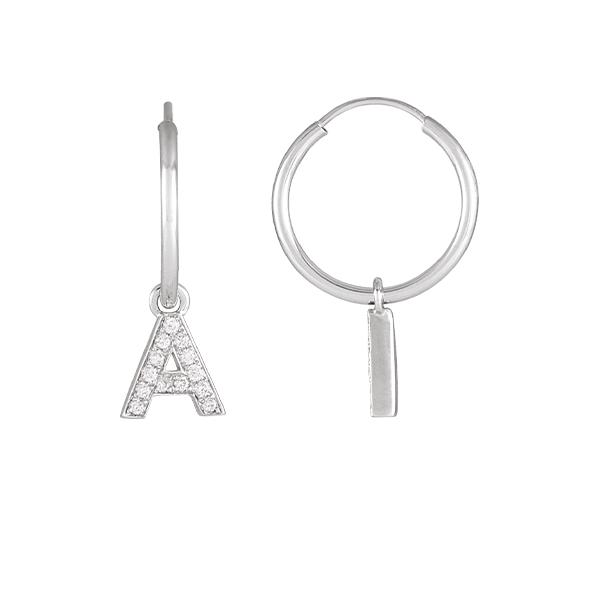 14K Natural Diamond Single Initial with Hoop Earring