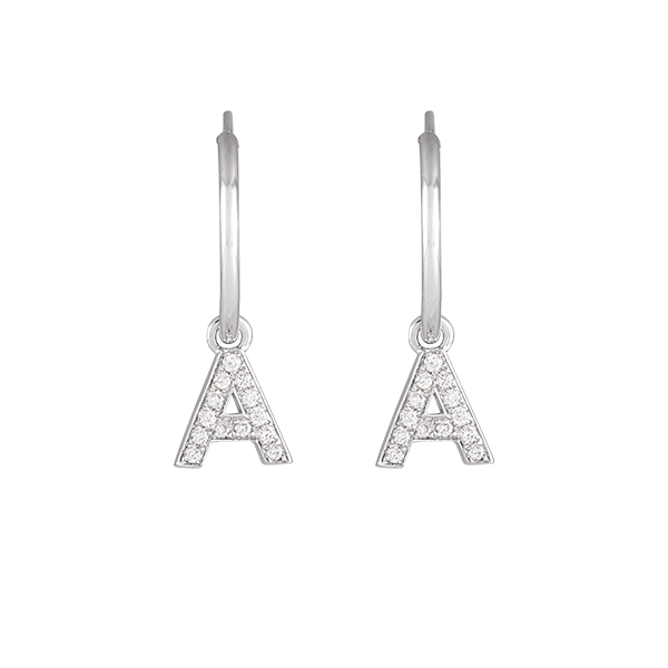 14K Natural Diamond Single Initial with Hoop Earring