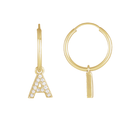 14K Natural Diamond Single Initial with Hoop Earring