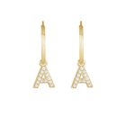 14K Natural Diamond Single Initial with Hoop Earring