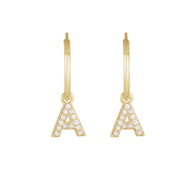 14K Natural Diamond Single Initial with Hoop Earring