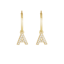 14K Natural Diamond Single Initial with Hoop Earring