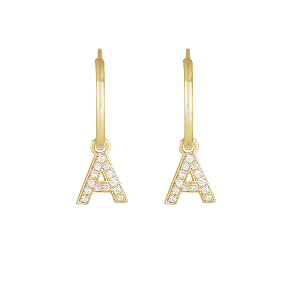 14K Natural Diamond Single Initial with Hoop Earring