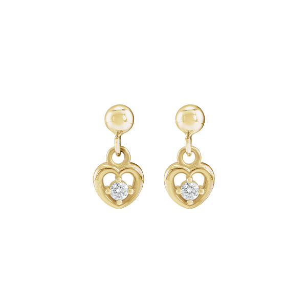 14K Natural Diamond Heart Drop Earring
