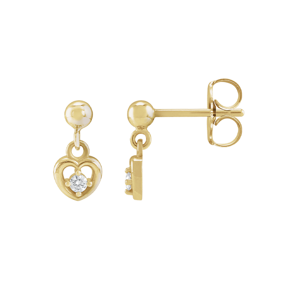14K Natural Diamond Heart Drop Earring