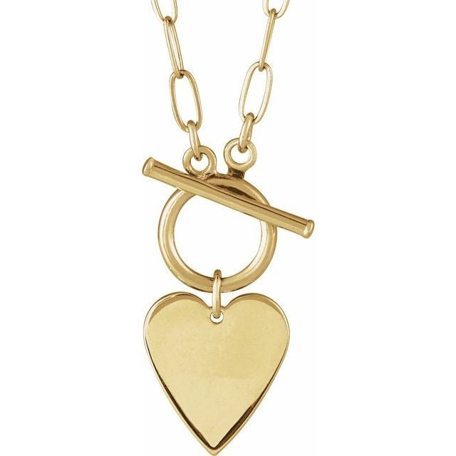 14K Engravable Heart Toggle Necklace