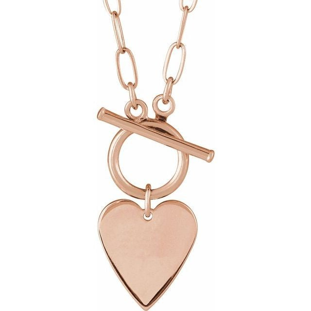 14K Engravable Heart Toggle Necklace