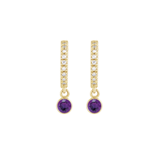 14K Natural Gemstone and Diamond Hoop Earring