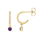 14K Natural Gemstone and Diamond Hoop Earring