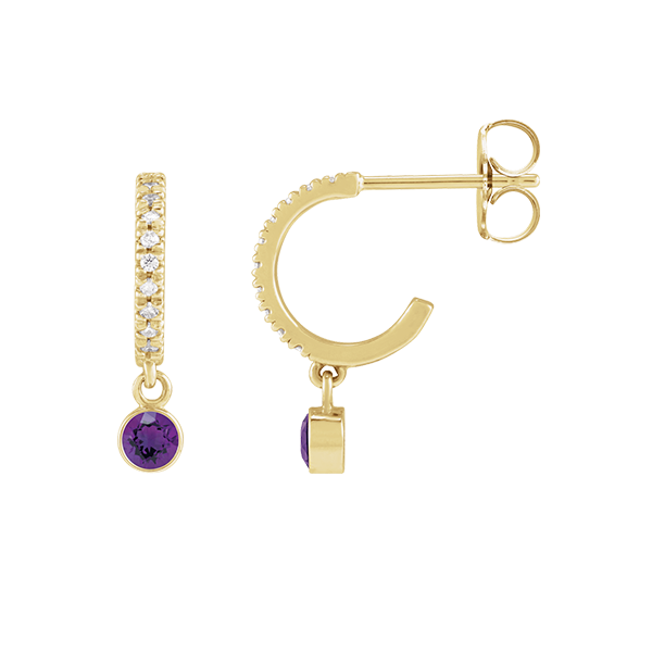 14K Natural Gemstone and Diamond Hoop Earring