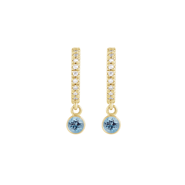 14K Natural Gemstone and Diamond Hoop Earring