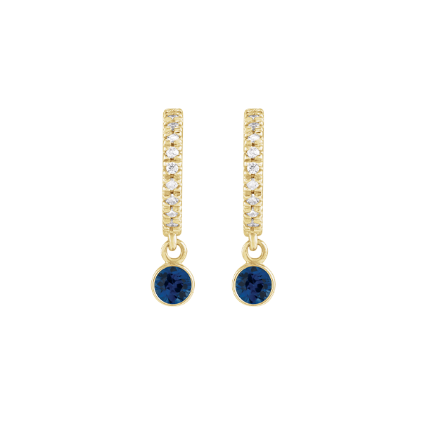 14K Natural Gemstone and Diamond Hoop Earring