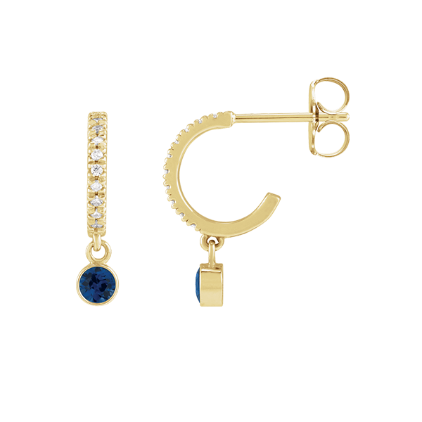 14K Natural Gemstone and Diamond Hoop Earring