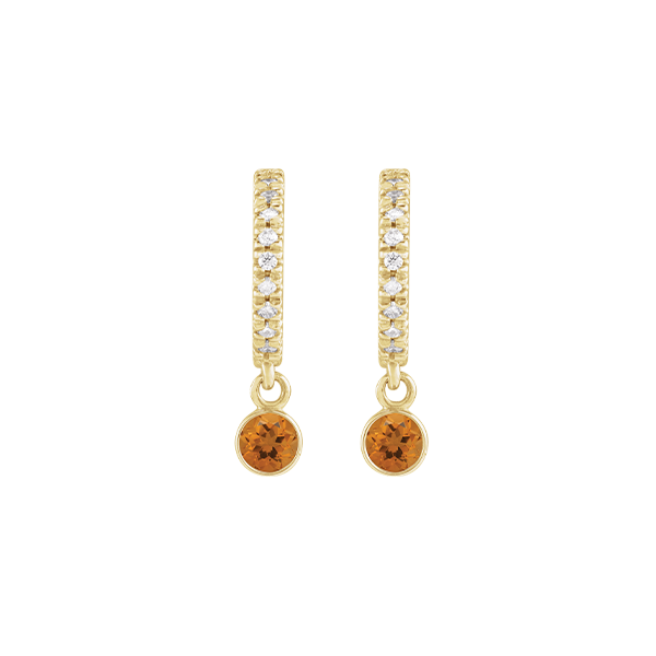 14K Natural Gemstone and Diamond Hoop Earring