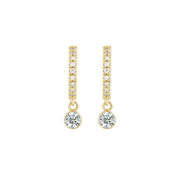 14K Natural Gemstone and Diamond Hoop Earring