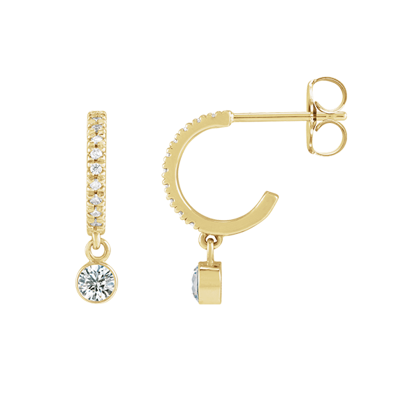 14K Natural Gemstone and Diamond Hoop Earring