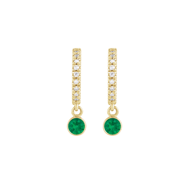 14K Natural Gemstone and Diamond Hoop Earring