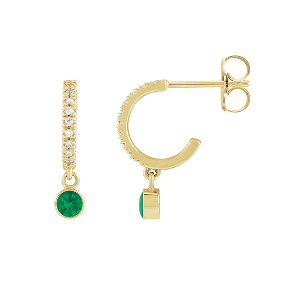14K Natural Gemstone and Diamond Hoop Earring