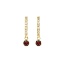14K Natural Gemstone and Diamond Hoop Earring