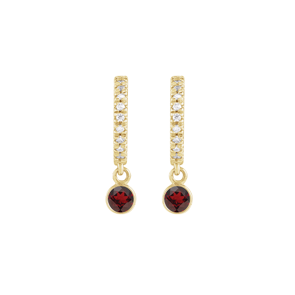 14K Natural Gemstone and Diamond Hoop Earring