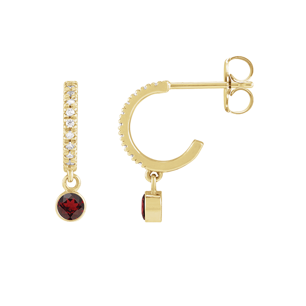 14K Natural Gemstone and Diamond Hoop Earring